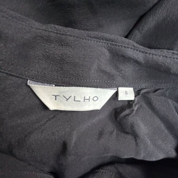 Tylho Womens Long Sleeve Black 100% Silk Button Down Shirt Dress Small Casual - Picture 3 of 9